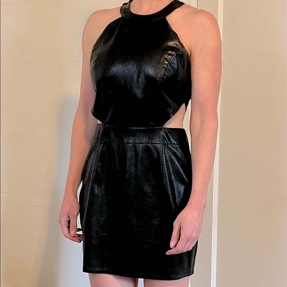 faux leather cutout dress